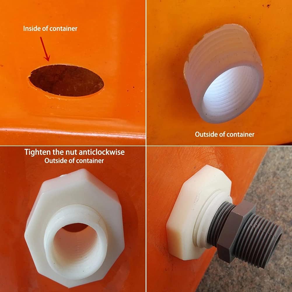 1.5" Female ABS Bulkhead Fitting, Plastic Water Tank Connector Adapter Fitting with Plugs for Outdoor rain Barrel Garden Hose Adapter Spigot kit Water Tank Gallon Drain Bucket(Set of 2)