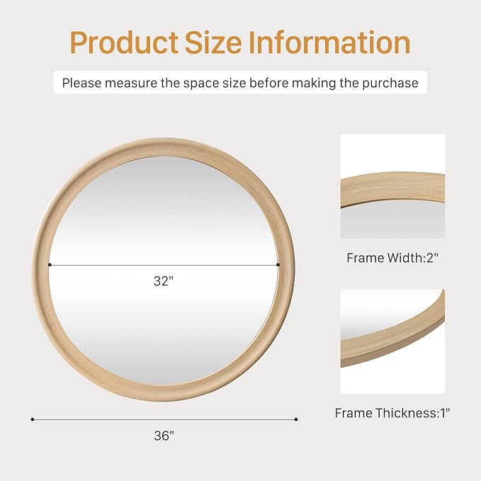CULER Round Wall Mirrors 30 Inch, Natural Rustic Decorative Transitional Mirror - Image 7