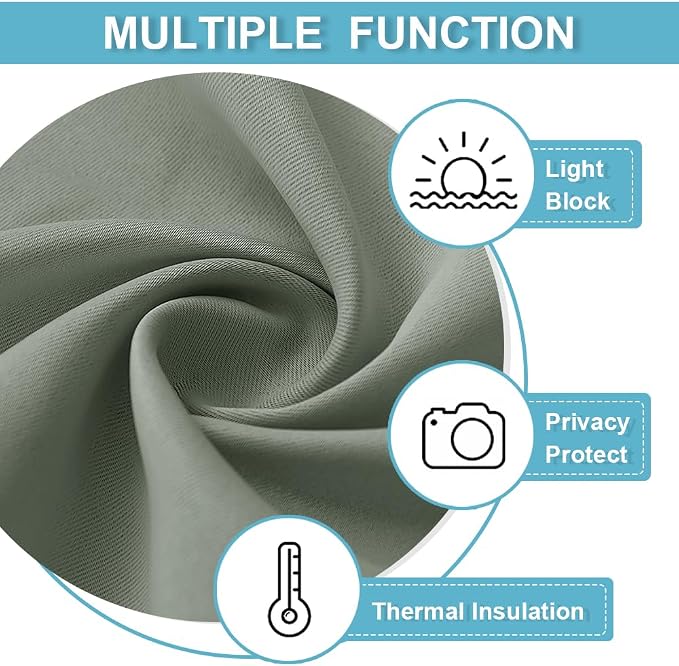 RYB HOME Sage Green Curtains for Bedroom Living Room, Vertical Privacy UV - Image 7