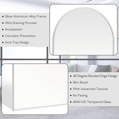 28" x 36" Silver Arched Mirror, Large Arch Bathroom Vanity Mirror, Modern - Image 2