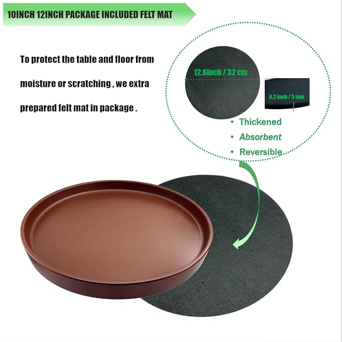 Ceramic Plant Saucer Pot Tray 12 Inch, Planter Saucers 4 5 6 7 8 9 10 11 12 13 Inch for Indoors Outdoor, Durable Sturdy Flower Drainage drip Water Tray for Glazed Pots Base (12.7 Inch-Brown)