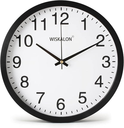WISKALON 10 inch Silent Non-Ticking Elegant Black Frame Wall Clock, Classic by WISKALON