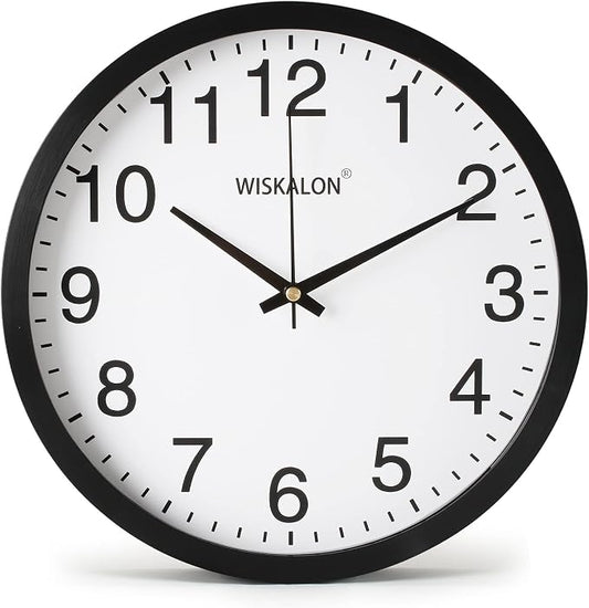 WISKALON 10 inch Silent Non-Ticking Elegant Black Frame Wall Clock, Classic by WISKALON