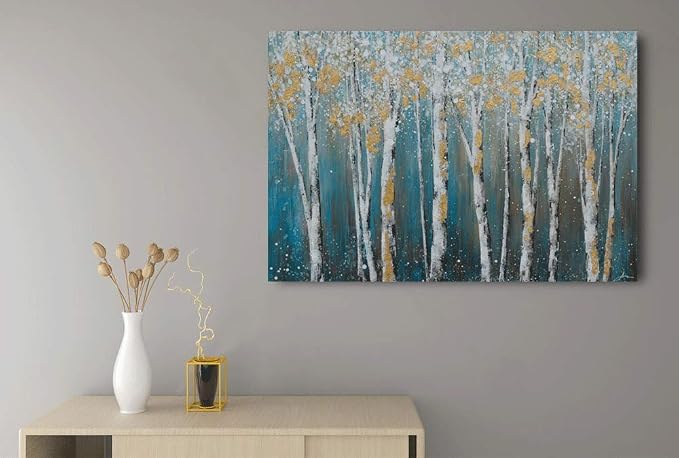 Yihui Arts Landscape Canvas Print Artwork: Teal Winter Forest Painting Wall Art - Image 4