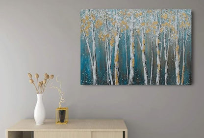 Yihui Arts Landscape Canvas Print Artwork: Teal Winter Forest Painting Wall Art - Image 4