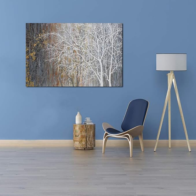 Yihui Arts Canvas Wall Art Hand Painted White Tree Pictures Brown Forest - Image 5