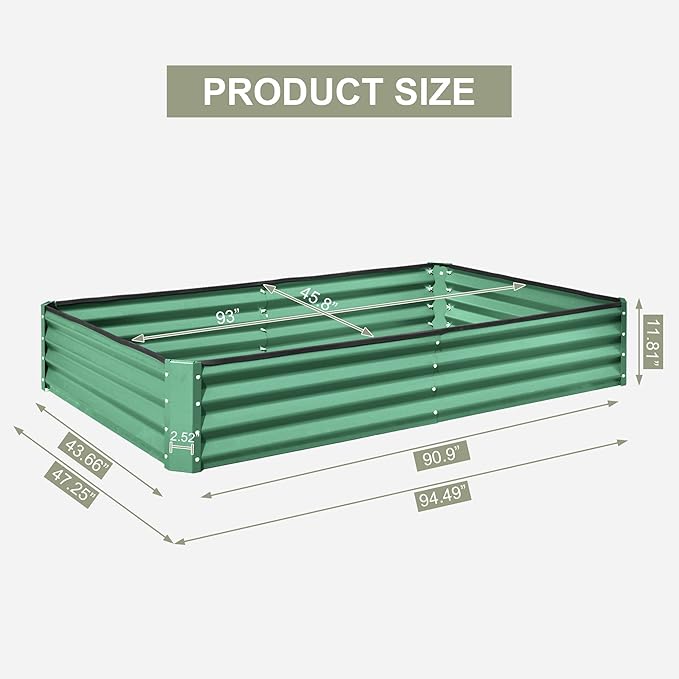 Domi Galvanized Raised Garden Bed, 8x4x1Ft Thickening Metal Planter Box for Vegetables Bottomless for Backyard Outdoor, 1" Deep w/ 228 Gallon Capacity - Green