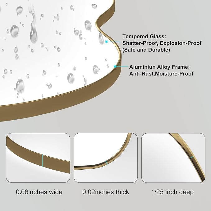 Itrue 20x36 Inch Gold Framed Irregular Tempered Glass Wall Mirror, Asymmetrical - Image 4