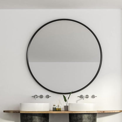 Itrue 30 Inch Round Wall Mirror, Brushed Black Metal Frame Circle Bathroom - Image 3