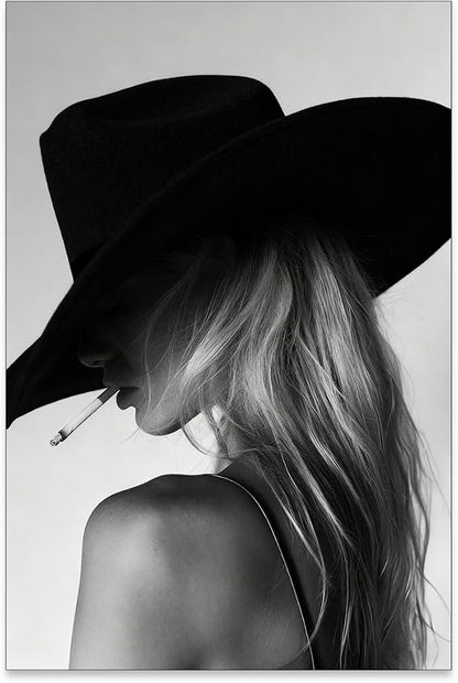 FuSatisYilife Trendy Black And White Wall Art Cool Western Woman Smoking Prints by FuSatisYilife