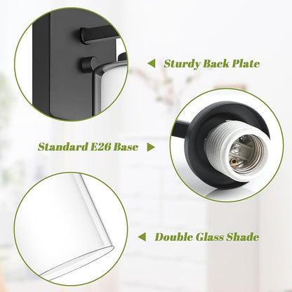 Set of 2 Wall Sconces for Bathroom, Modern Vanity Light Fixtures, Matte Black - Image 5