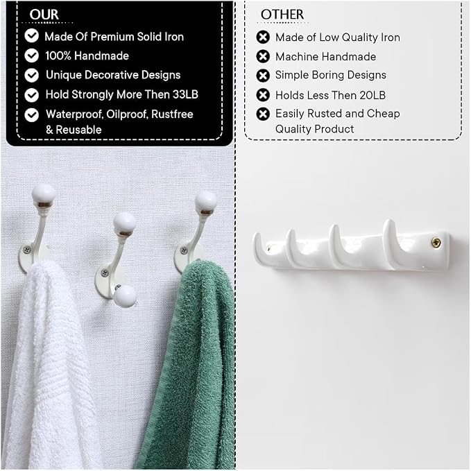 Indian Shelf 6 Pieces Double Prong White Decorative Coat Hooks Unique Coat Rack - Image 3