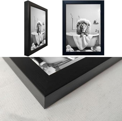 Framed Black and White Lion Wall Art Bathroom Pictures Wall Decor Funny - Image 3