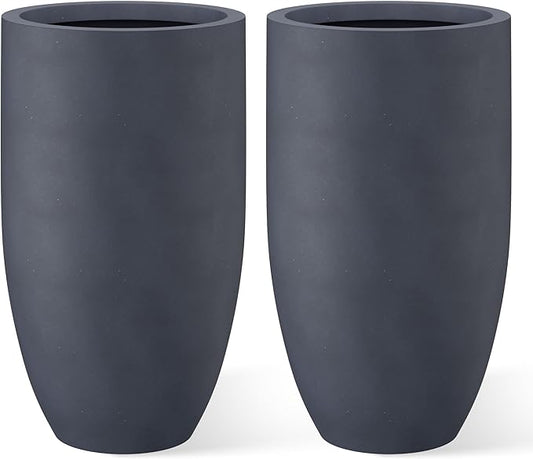 Kante 24 Inch Tall Round Concrete Planter, 2 Pack Large Indoor Outdoor Plant Pots with Drainage Hole and Rubber Plug, Modern Decorative Garden Pots for Home Patio Porch, Charcoal