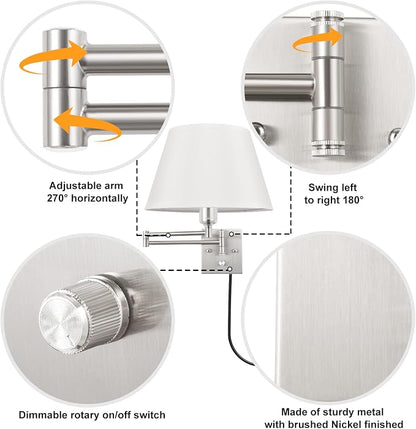 TRLIFE Dimmable Wall Sconce Plug in, Brushed Nickel Wall Sconces Set of Two - Image 2