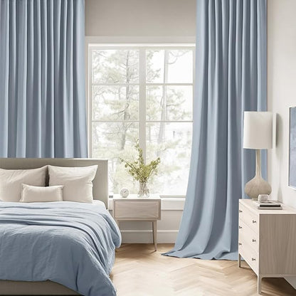 MIULEE Light Blue Back Tab Blackout Curtains 108 Inch Long 2 Panels Set - Image 2