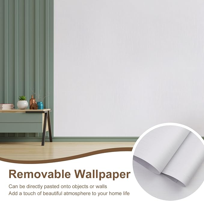 Grasscloth Peel and Stick Wallpaper White Gold Wallpaper 15.7"x 1181" Linen - Image 6