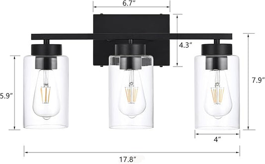 3-Light Bathroom Vanity Light, Modern Black Wall Lights - Image 2