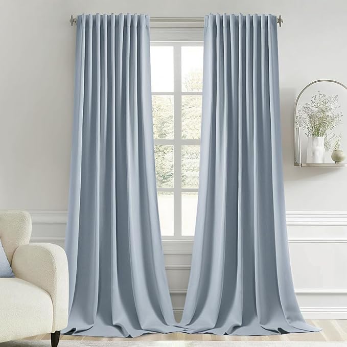 MIULEE Light Blue Back Tab Blackout Curtains 102 Inch Long 2 Panels Set by MIULEE