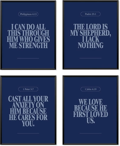 Locomiss Navy Blue Christian Wall Art Decor Posters, Minimalist Jesus Scripture by Unknown