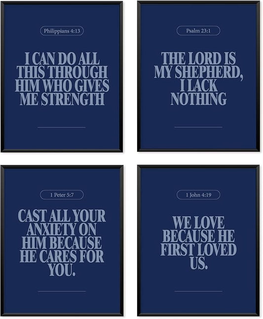 Locomiss Navy Blue Christian Wall Art Decor Posters, Minimalist Jesus Scripture by Unknown
