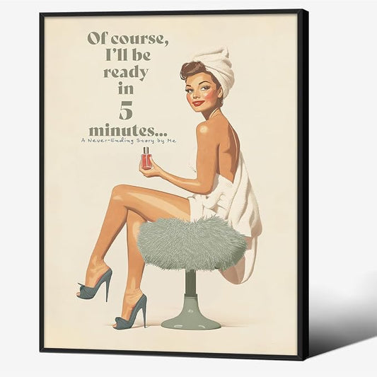 Boho Sage Green Bathroom Poster Vintage 70s Pin Up Girl Wall Art 12X16 inch by Unknown