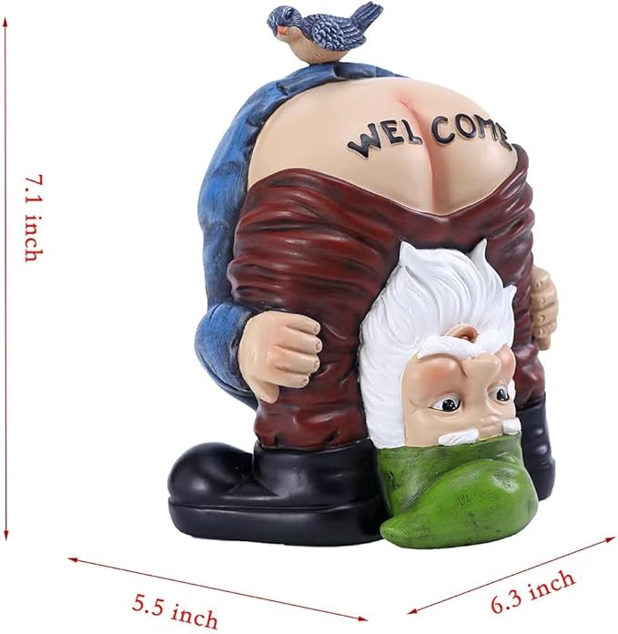 Garden Gnome Statue, Garden Decor,Gnomes Decorations for Yard, Funny Garden Bird Welcome Figurines for Outdoor Patio, Lawn, Yard Art Decoration ，Christmas Garden Gifts (Green)