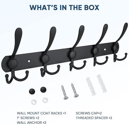 TICONN Wall Mounted Coat Rack, Five Heavy Duty Tri Hooks All Metal Construction - Image 5