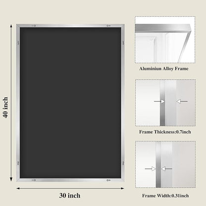Koonmi Silver Rectangle Wall Mirror, 30x40 Inch Bathroom Mirror, Aluminum Frame - Image 2