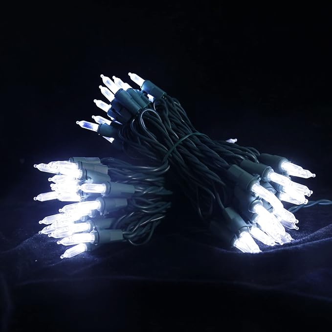 MULTI-SPARKING White Christmas LED Lights - 2 Pack 100 Count Cool White Holiday String Lights for Tree, Party, Wedding, Indoor and Outdoor Use, 2 Sets 33 Feet Green Wire, UL Certified, Connectable