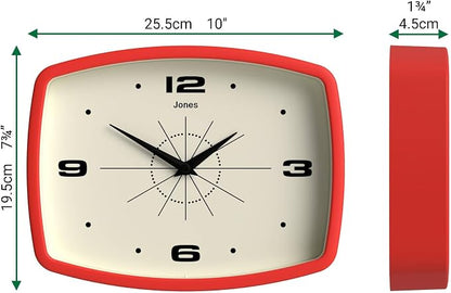 JONES CLOCKS® Movie Wall Clock | Rectangular Retro Clock | 25cm | Red | Cool - Image 4