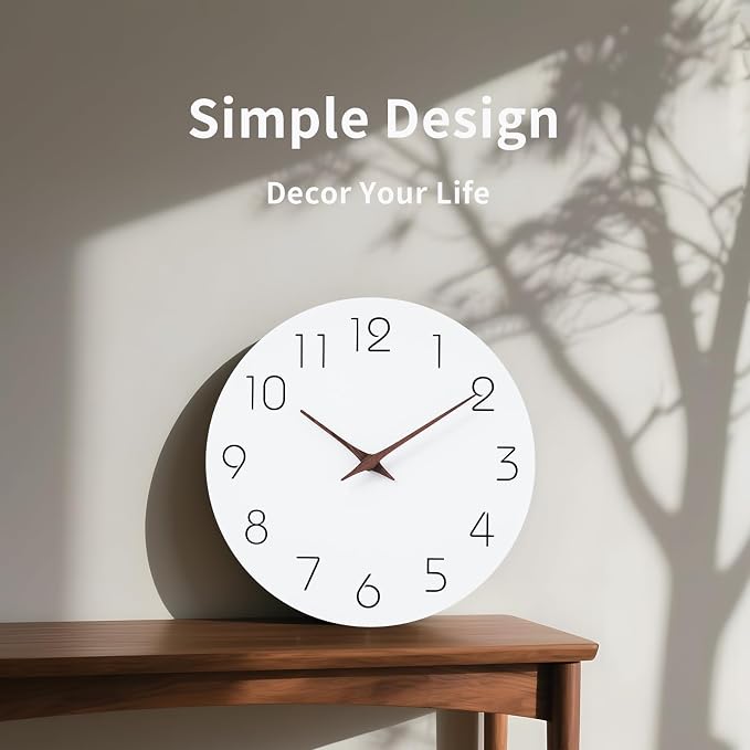 Mosewa Wall Clock 10 Inch Silent Non Ticking Battery Operated White Modern - Image 5
