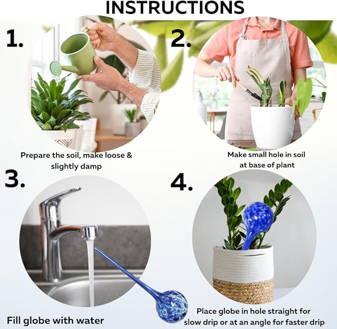 Evelots Plant Watering Globes/Bulbs (2 Pack) - Extra Long 14 Inches - Great for Big Plants - Hand Blown Glass - Automatic Water Irrigation System - Use Indoor/Outdoor - Leave Your Home Worry Free