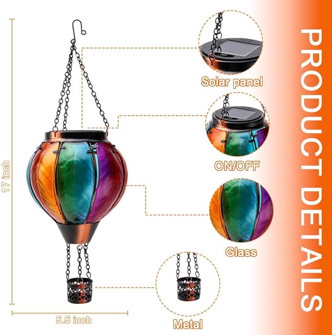 Hot Air Balloon with Flickering Flame Hanging Solar Lanterns Outdoor Lights Waterproof Lanterns Decorative Garden Patio Yard Party Decor Gradual-Colorful Hand Made