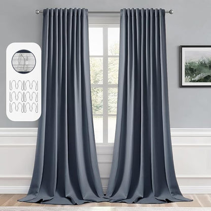 MIULEE Stone Blue Back Tab Blackout Curtains 108 Inch Long 2 Panels Set by MIULEE