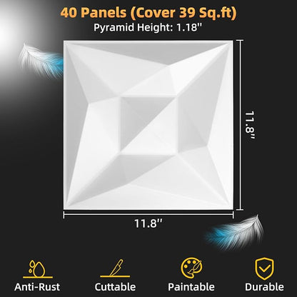 40 PCS 3D Wall Panels for Interior Décor White 11.8"*11.8" Wall Covering - Image 2