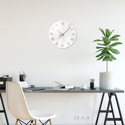 White Small Wall Clocks Battery Operated Marble Analog Clock - Image 4