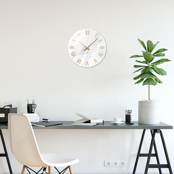 White Marble Large Clocks for Living Room Round Glass Wall Clock Battery - Image 4