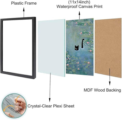 Hamduker Funny Black Cat Wall Art, Monet Art Water Lily Cat Wall Art Decor - Image 3