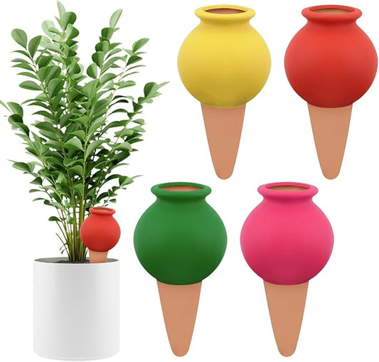 4Pcs Plant Watering Globes, Kalolary Hedgehog Shape Self Watering Spikes Terracotta Drip Water Stakes Irrigation Watering Bulbs for Pot, Indoor, Outdoor, Vacation (Bottle)