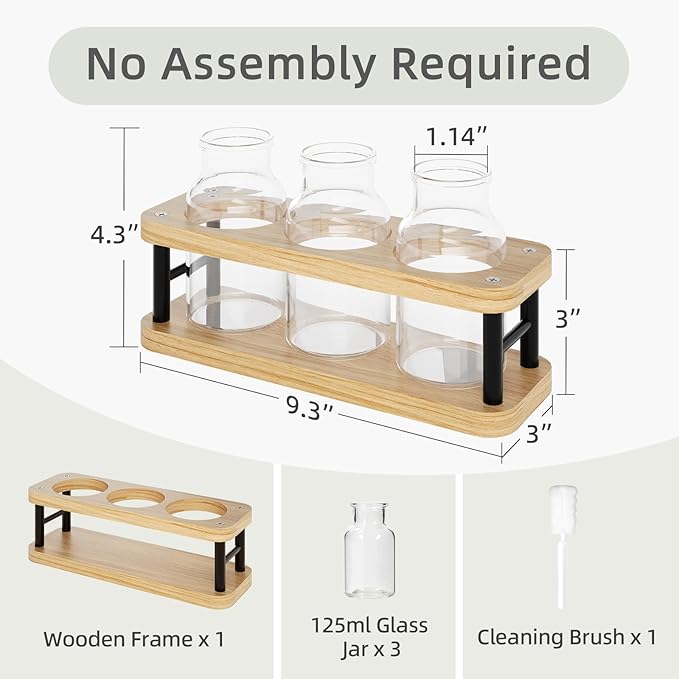 THYGIFTREE Plant Propagation Station with Wooden Stand, Propagation Vases Glass Planters for Indoor Plants Hydroponic Propagating Jars Home Office Decor, Plant Lover Gifts