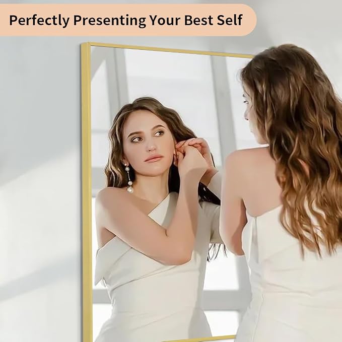 Koonmi Gold Mirrors for Wall, 30x30 Inch Bathroom Mirror, Rectangular Wall - Image 9