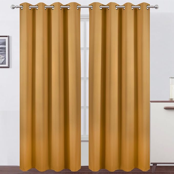 LEMOMO Blackout Curtains 52 x 108 inch/Mustard Yellow Curtains Set of 2 by Lemomo