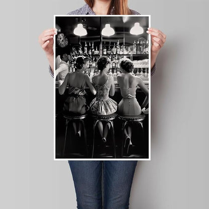Vintage Black and White Posters Trendy Women Drink Cocktail Wall Art Funky - Image 6