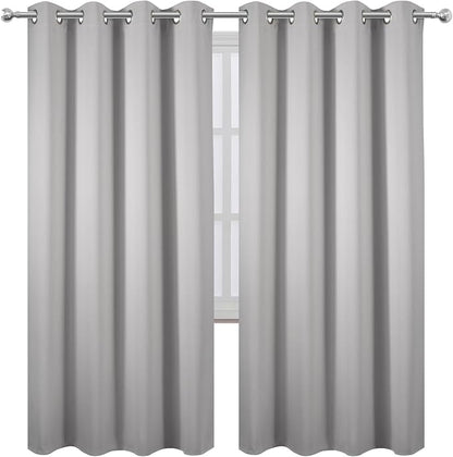 LEMOMO Blackout Curtains 66 x 72 Inch Long Light Grey Curtains Set of 2 Panels - Image 2