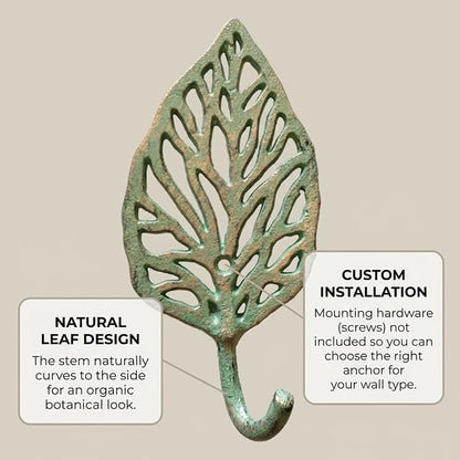 The Bridge Collection Leaf Wall Hook Cast Iron – Verdigris Green Botanical Coat - Image 6