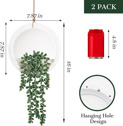 Der Rose 2 Pack Fake Plants Hanging Artificial Succulents Plants in White Pots - Image 3