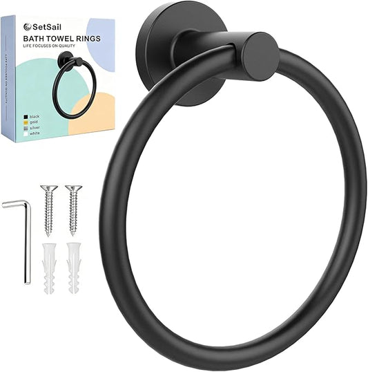SetSail Towel Holder for Bathroom Wall Matte Black Towel Ring Stainless Steel by SetSail