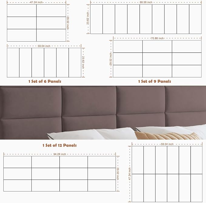 IFNOW Wall Mounted Upholstered Headboard Queen, 3D Peel and Stick Soundproof - Image 6