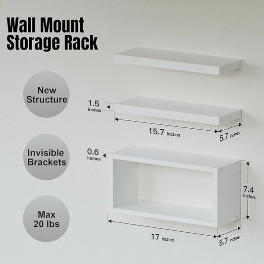 RICHER HOUSE White Floating Shelves Set of 3, Modern Bathroom Shelves Wall - Image 2